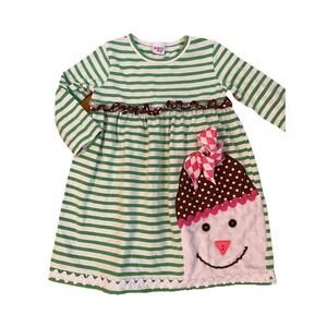 Mallory May Dress Sz 2 Snowman Green Christmas